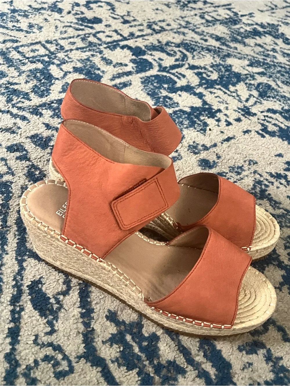 Eileen Fisher Weslia Espadrille Wedge Sandal Cider Leather Size 9 Coastal